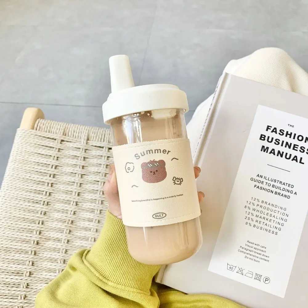 500/850ml Milk Plastic Cup with Lid Straw Leakproof Water Straw Bottles Fall Prevention Dustproof Large Capacity Water BottleW251114