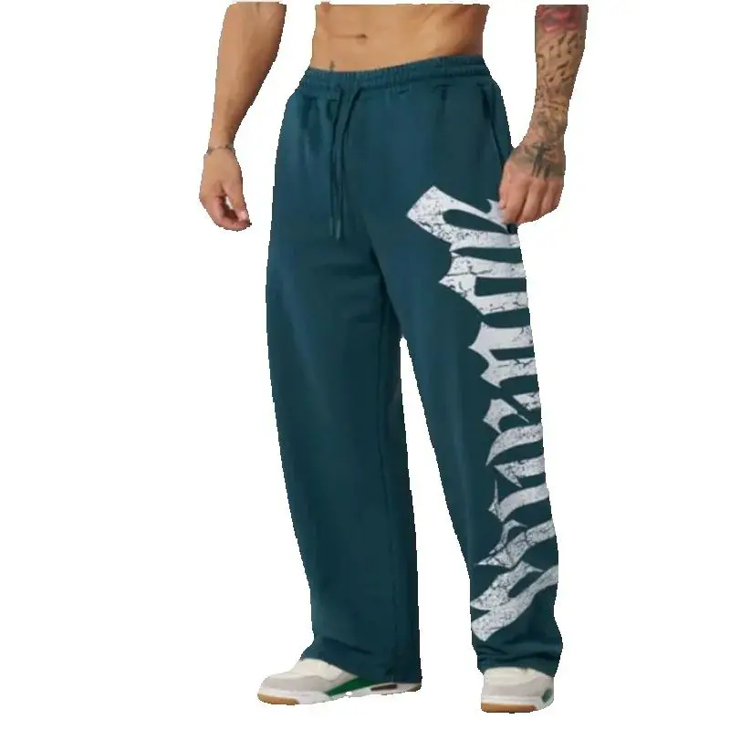 Men's Thin Summer Gym Training Pants Street Leisure Fitness Cotton Printed Mid-Waist Casual Trousers Designed Trend Sports Pants Running Printed 