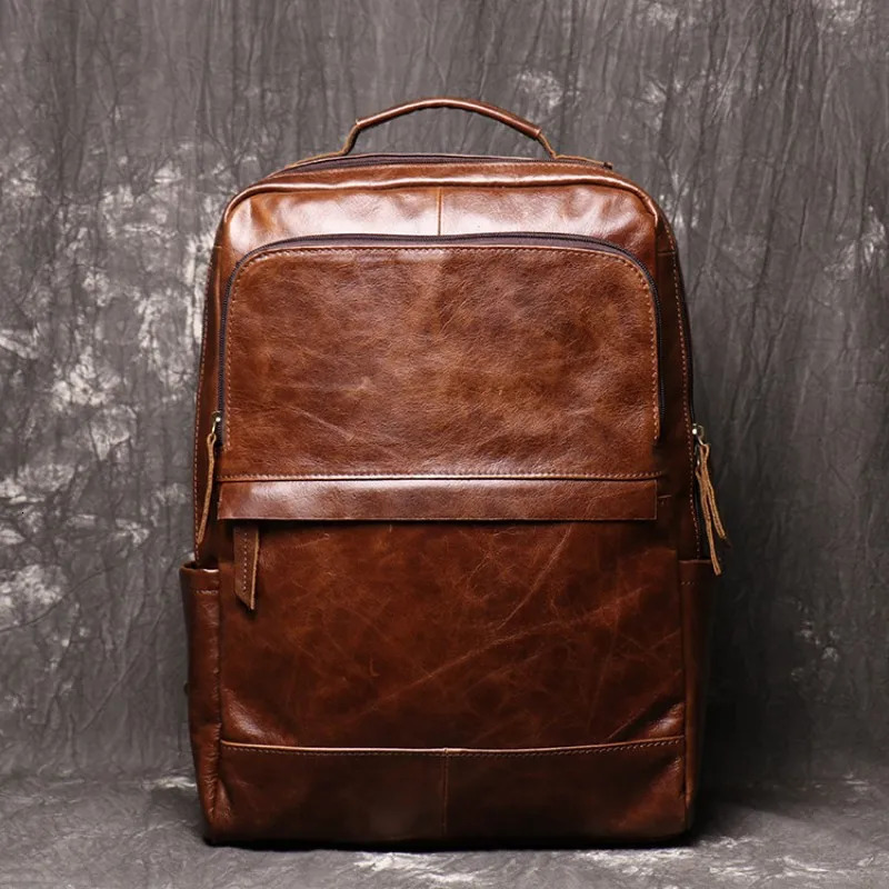 Mens Genuine Leather Backpack First Layer Cowhide Travel Hiking Handbag Large Capacity Laptop Backpack 251113
