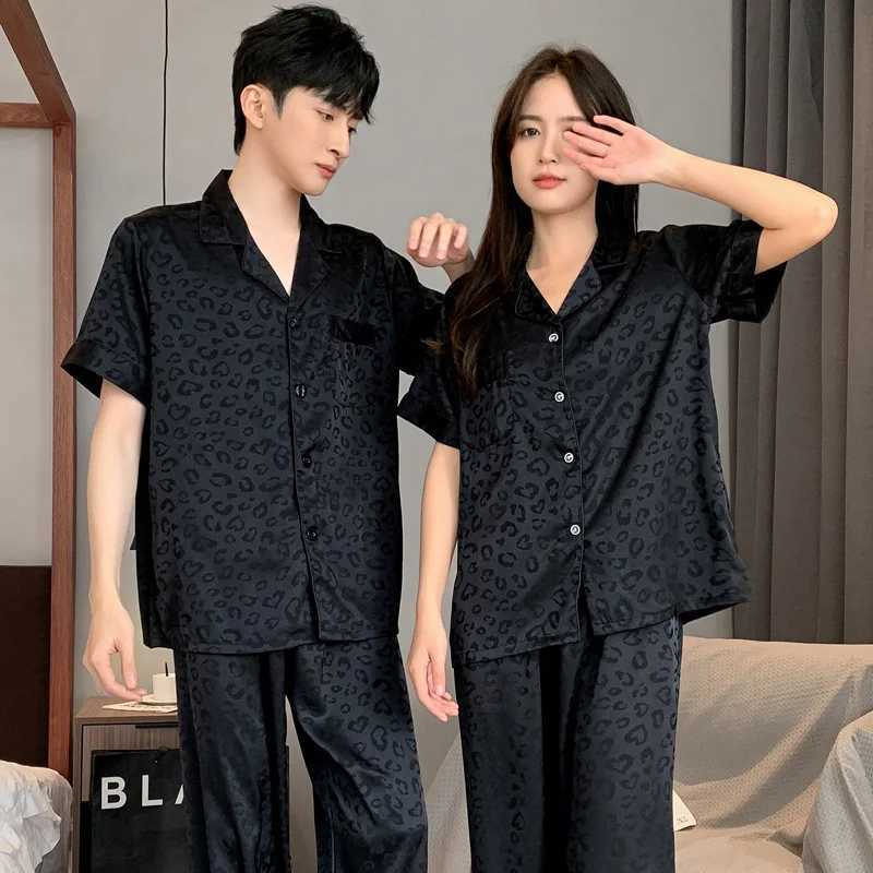High quality pajama set mens summer silk short sleeved spring summer satin dog pajama couple pajama womensXJ250415