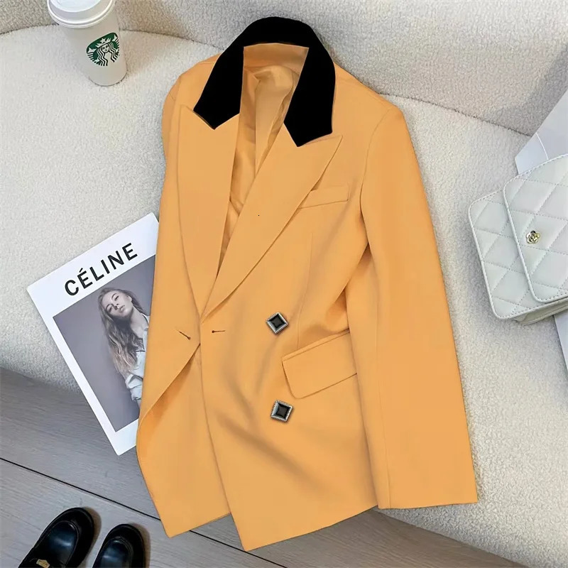 Womens Jacket Spring and Autumn Open Front Long Sleeve Double Chest Metal Button Ultra Thin Pocket Jacket Womens Jacket 250415