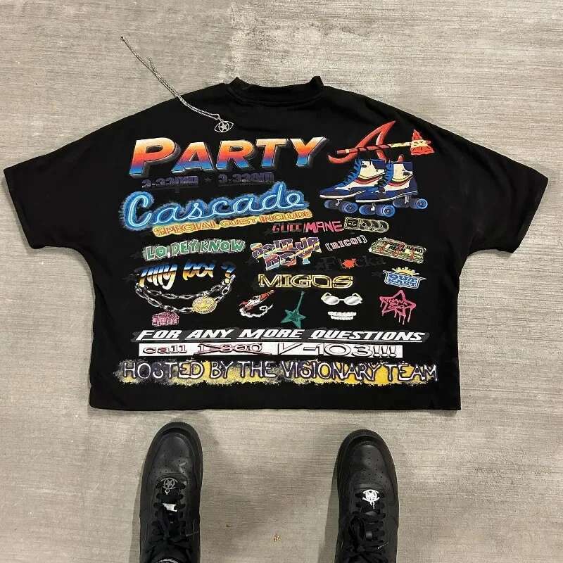 American Fashion Trend Big Head Cartoon Print Pattern T-Shirt Women's Retro Casual Loose Versatile Round Neck Short Sleeve Top