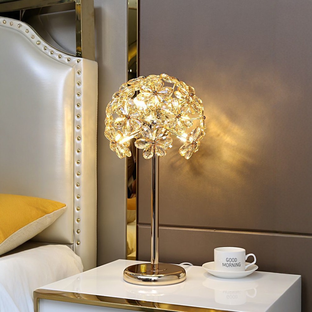 Sunflower Crystal Table Lamp Modern Bedroom Bedlight Living Room Study Creative Decoration Dandelion Crystal Desk Light