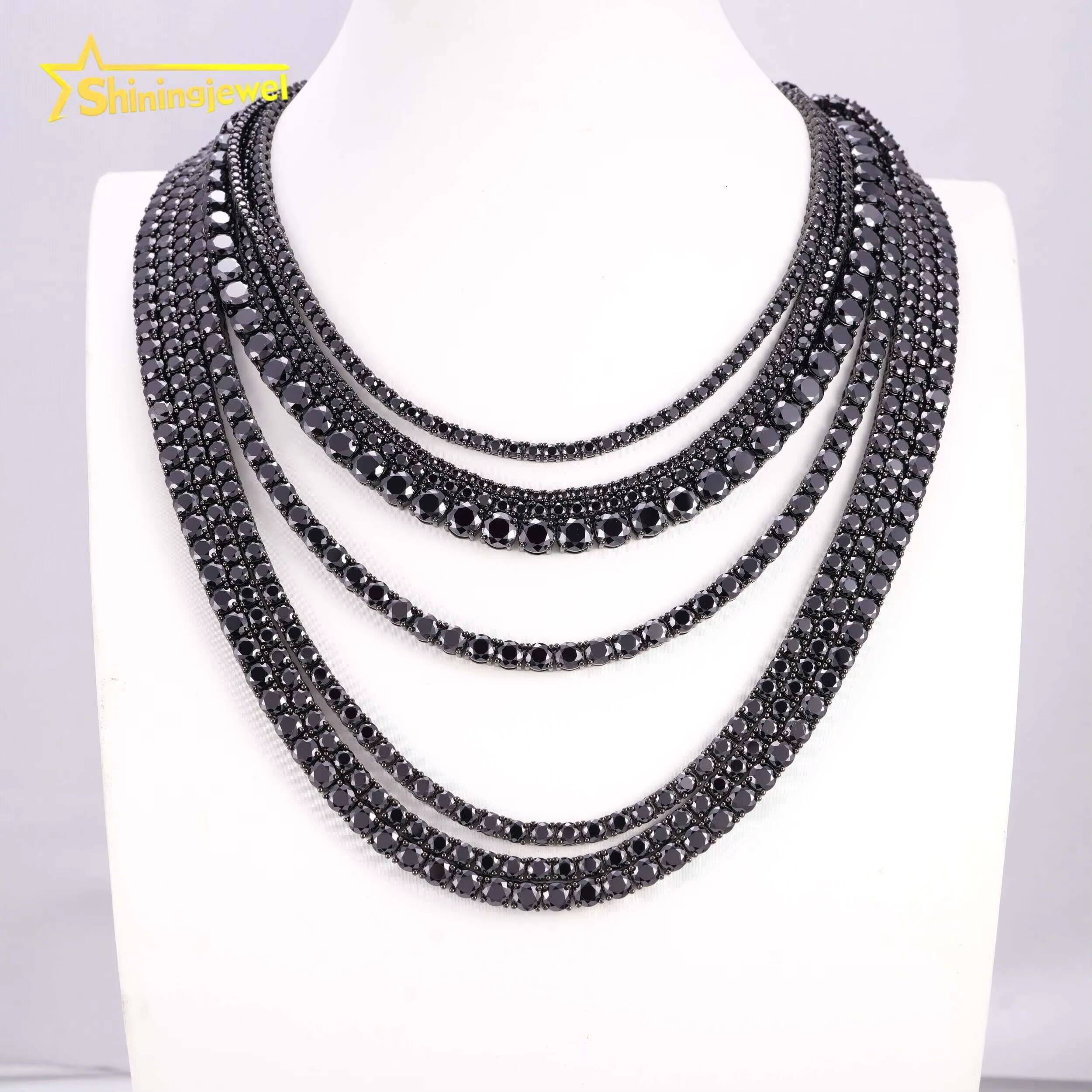 925 Silver Jewelry Hip Hop GRA Certificate Black Gold Plated Necklace Black Moissanite Tennis Chain