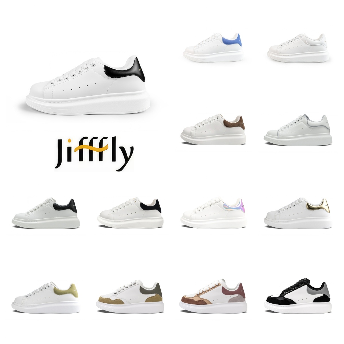 JIFFFLY Designer shoes with thick soles in white and black, suitable for both men and women's sports and casual wear. Women's boots are vers