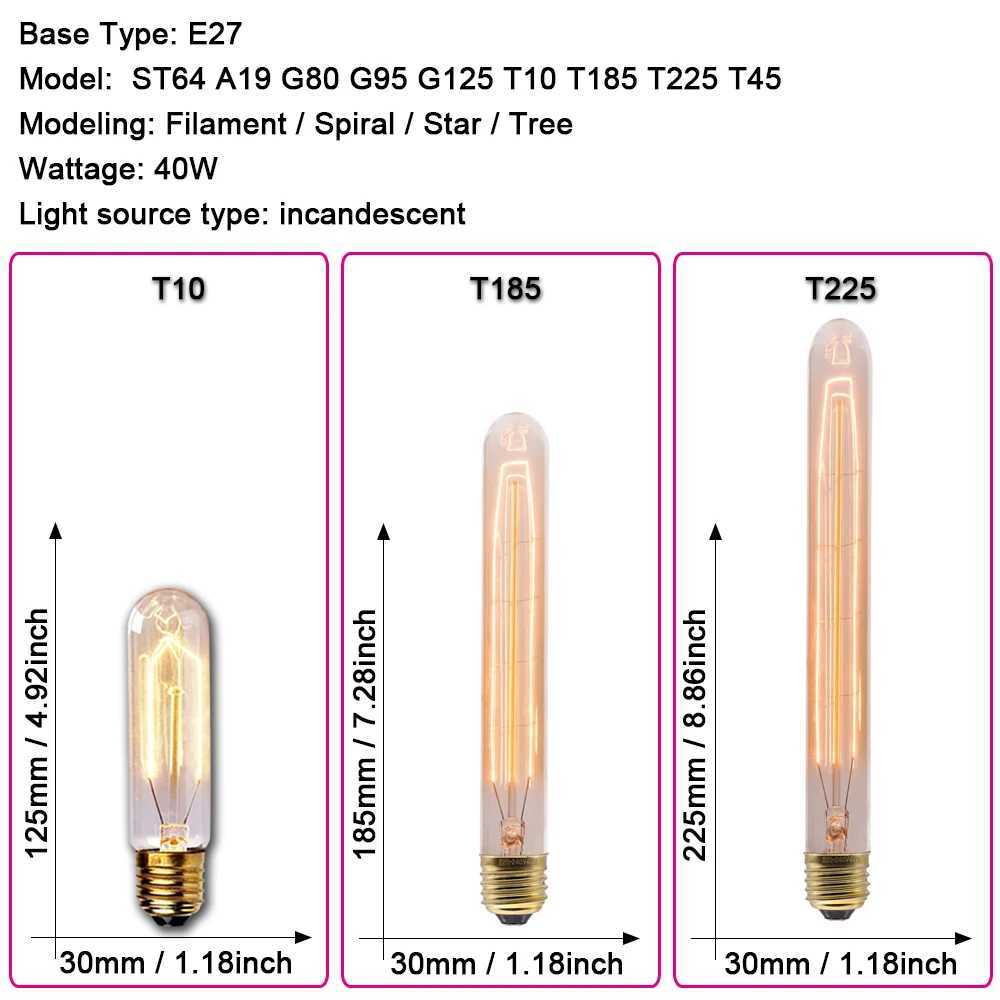 Retro Edison Bulb E27 220V 40W ST64 G80 G95 G125 Ampoule Vintage Edison Bulb Incandescent Lamp Filament Light Bulb Home Decor C251115