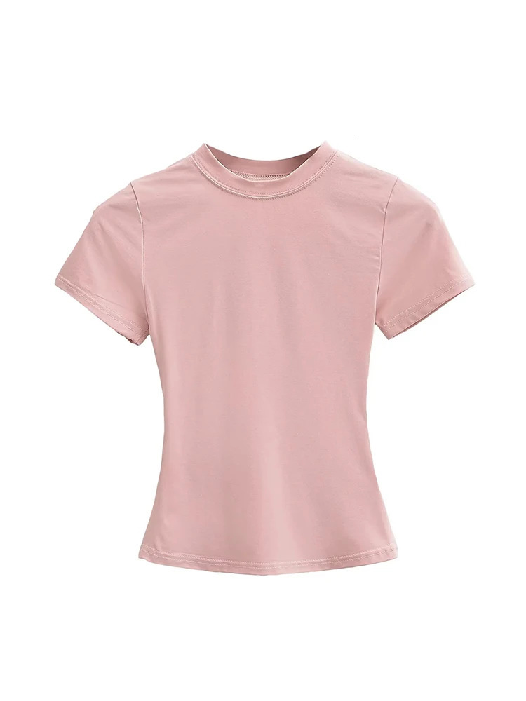 2025 High Quality Casual T shirt Sexy Slim Short Sleeves Fashion Trend Solid Women Clothing y2k Tops 250415