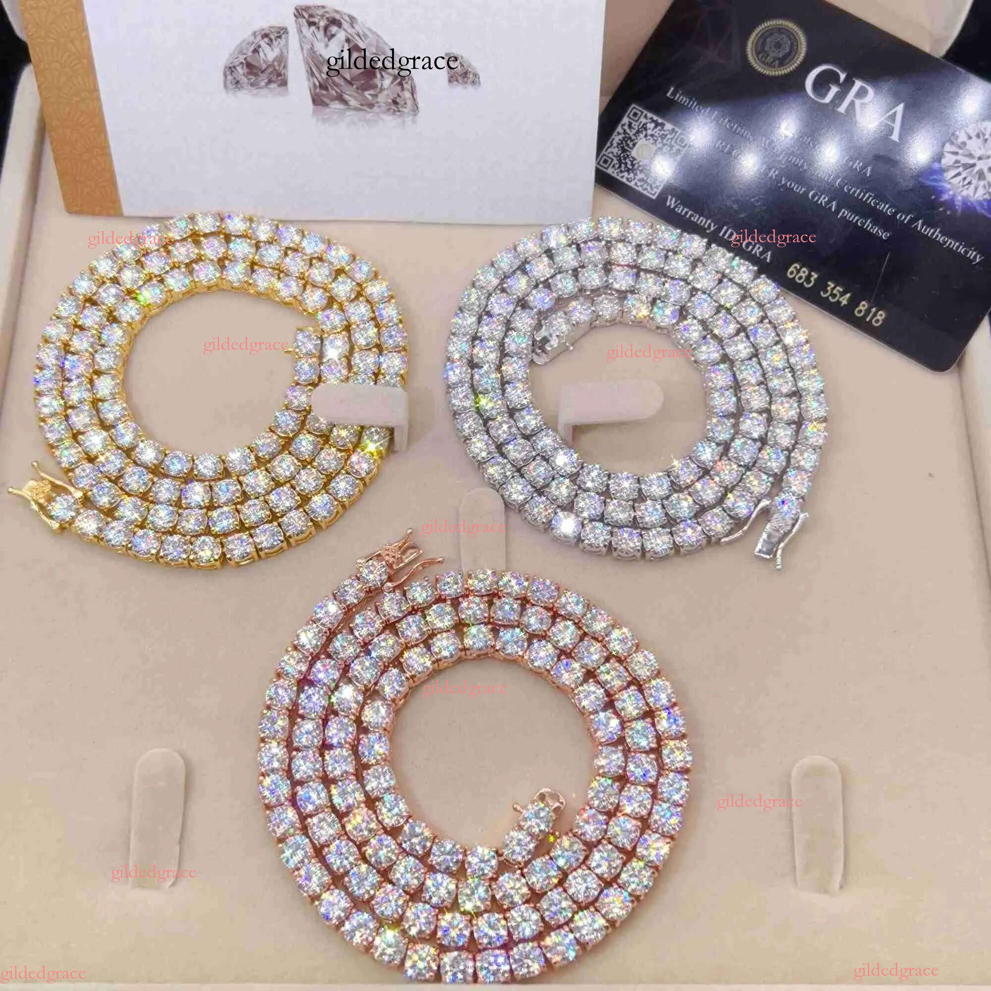 Good Price Gra Certified Vvs Moissanite Fashionable man Sterg Sier Solid Gold Hip hop Tennis Chain