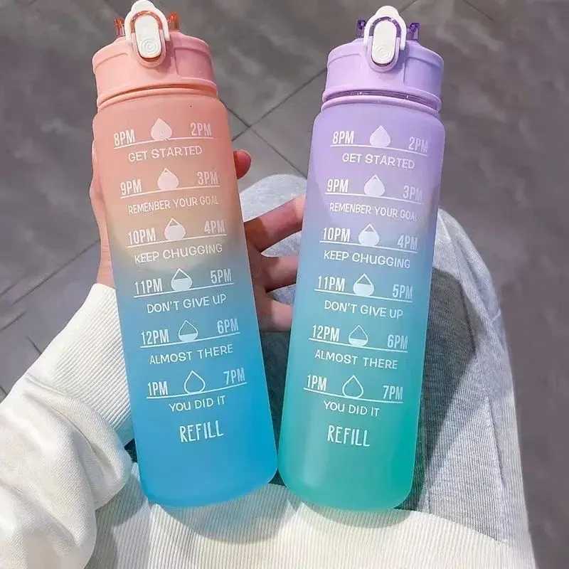 Sports Water Bottle with Time-Tracking Straw Leak Proof Locking Flip Cover for Easy Carry Ideal for Outdoor AdventuresW251114