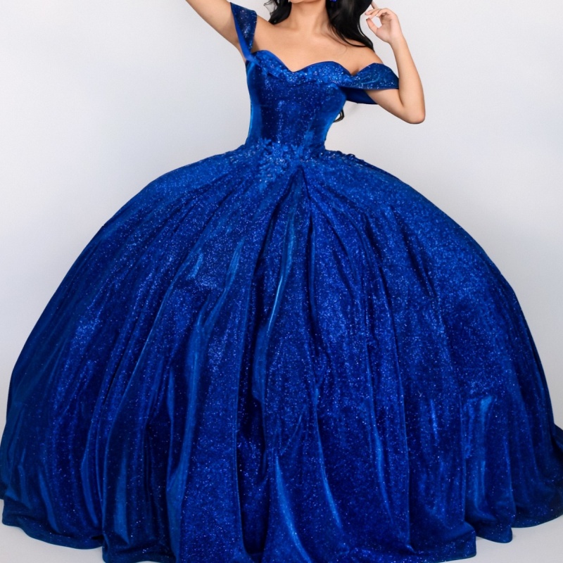 Royal Blue Shiny Princess Quinceanera Dresses Off Shoulder Sequin Applique Beading Tull Sweet 16 Dress Ball Gown Vestidos 15 Anos