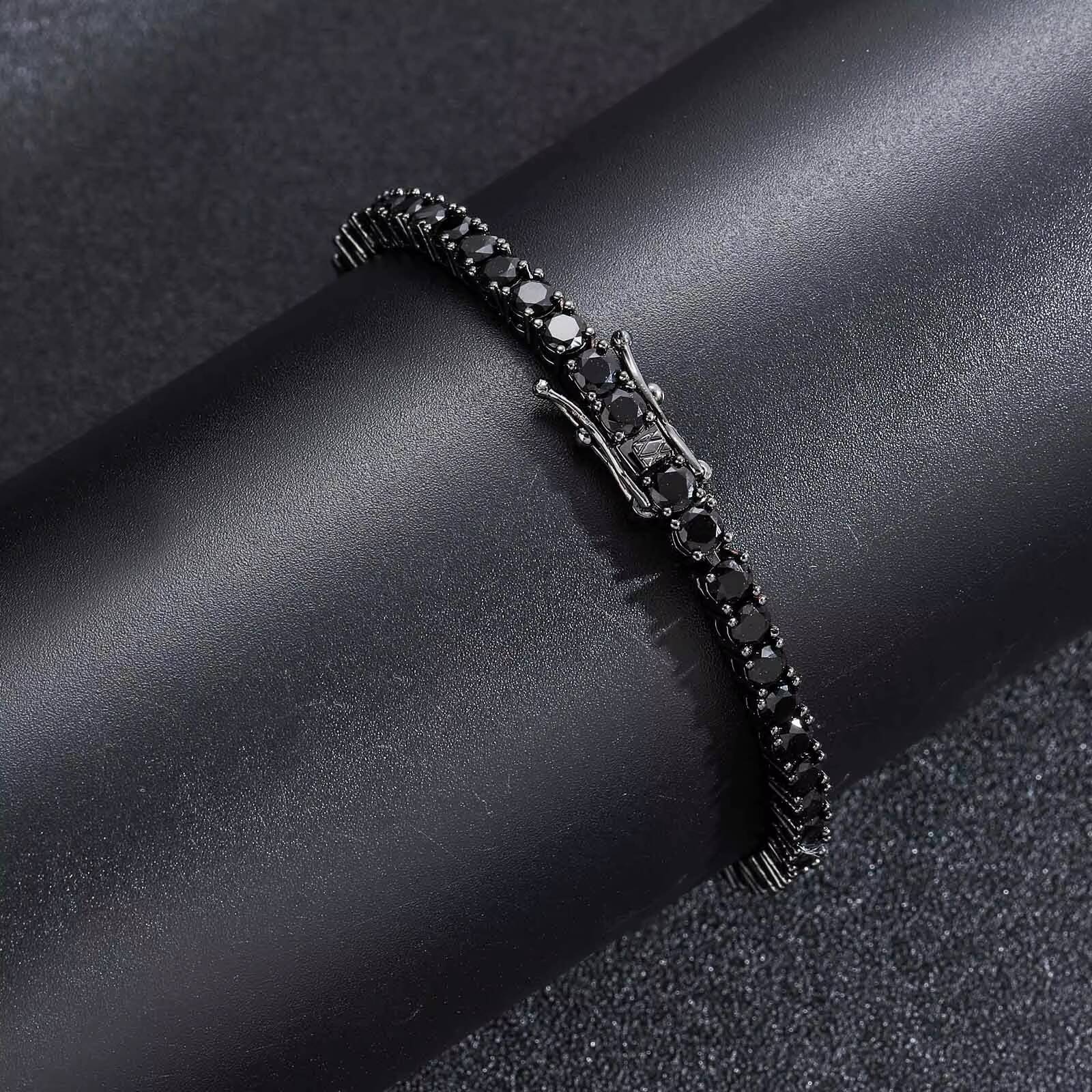 S925 Silver Black Tennis Women Bracelet VVS Iced Out Moissanite Diamond Bracelet Gold Plated 4mm Hip Hop Black Men Tennis Chain