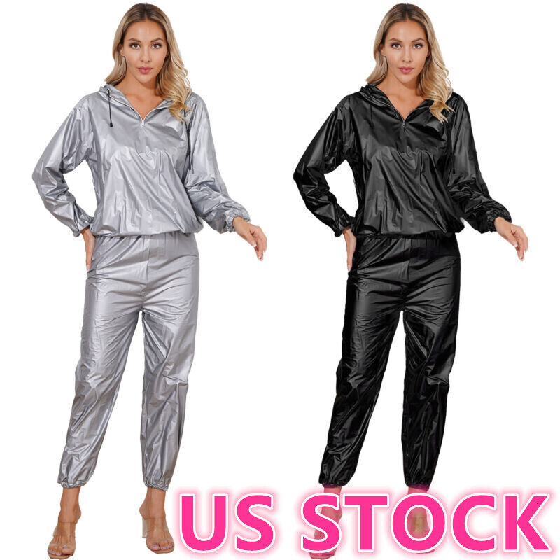 Suit Women's Sauna Heavy Duty Exercise Gym Workout Hooded Jacket with Pants