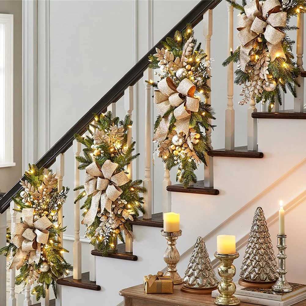 Christmas Swag Wreath Pendants without/with Light Swag Trim Garland Home Door Window Decoration Party SuppliesM251115