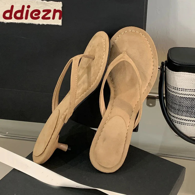 Fashion round toe womens thin boots slider womens flip sandals spring and summer womens high heels shoe pump 250411