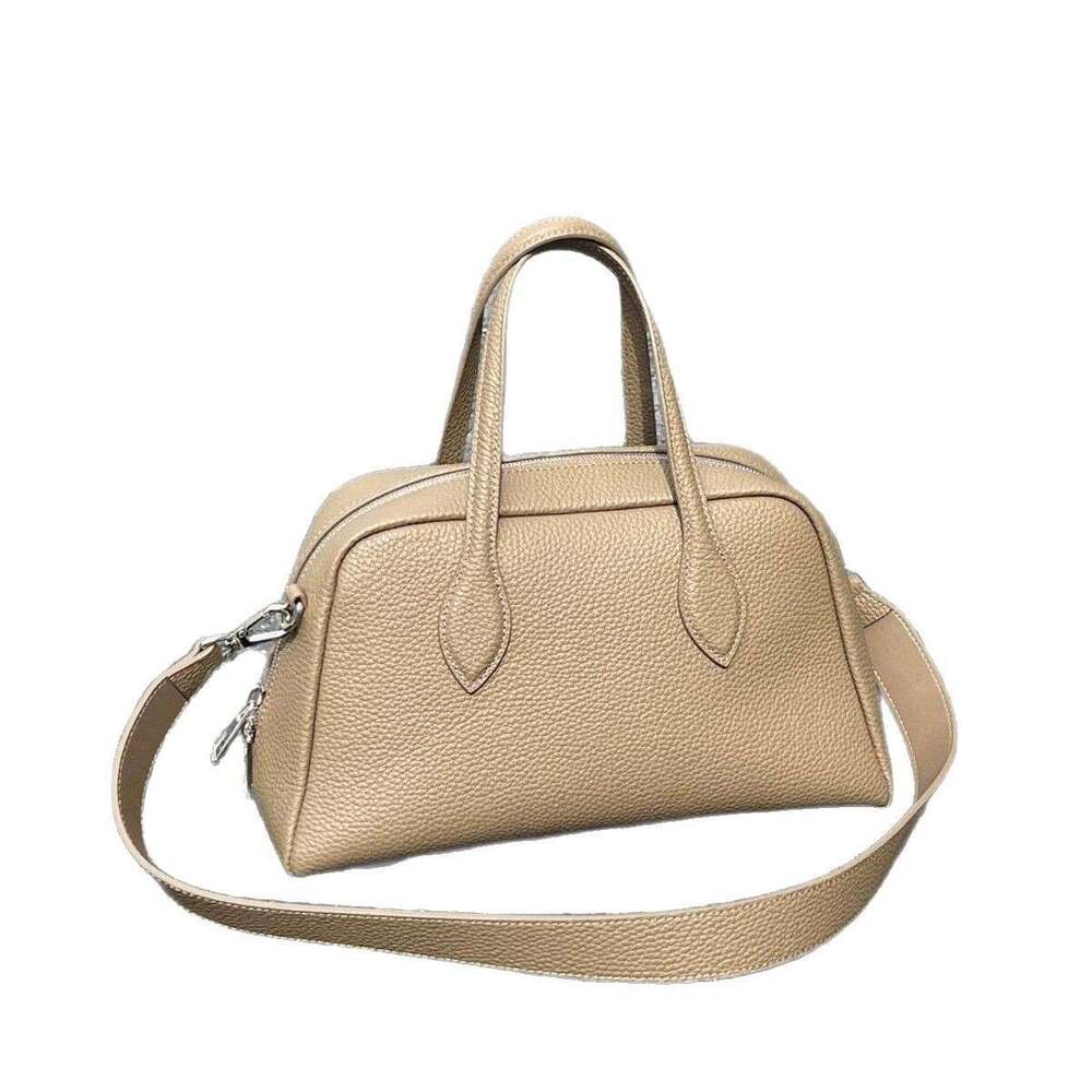 Mm Women's Bags Head Layer Cowhide Boston Bowling Tote Large Capacity Crossbody Shoulder Bag, High-End Leather Women's Bag