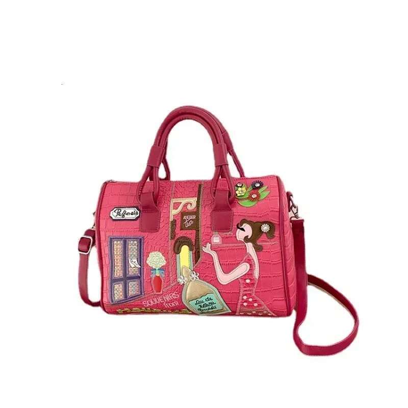 European And American Embroidered Three-Dimensional Women's New Large Capacity Shoulder Boston Trendy Crossbody Bag
