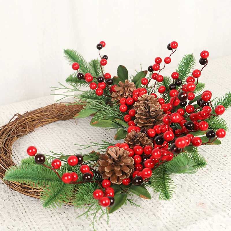 Christmas Rattan Wreath Pine Natural Branches Berries Pine Cones Christmas Wreath Supplies Home Door Decoration For New YearsM251115