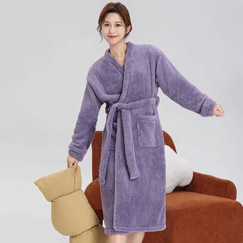 Winter Warm Sleepwear Thicken Flannel Women Pajama Coral Fleece Loose Bathrobe Female Casual Home Wear Clothes Shower Robe C251115