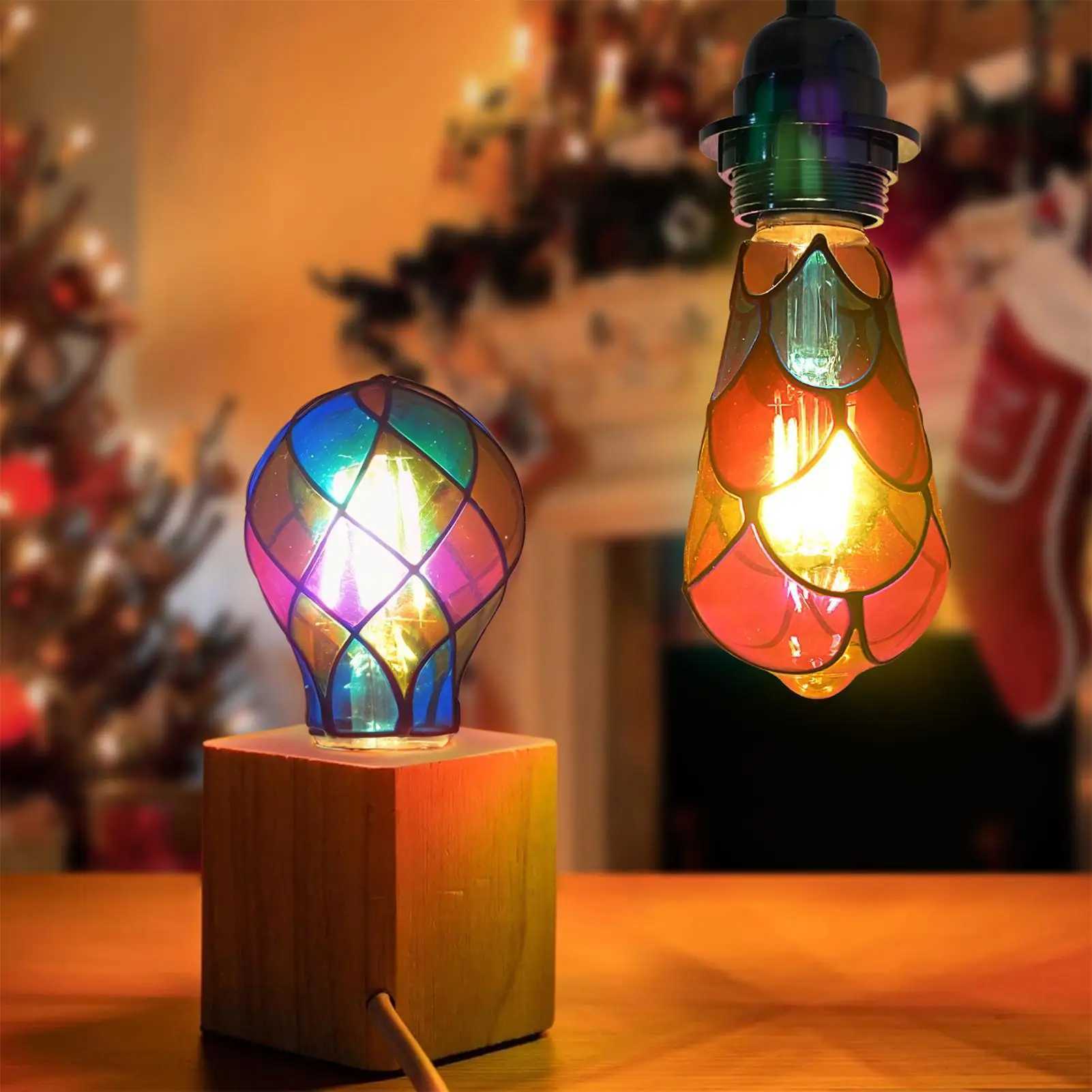 Stained Glass Light Bulb E26 4W 120V LED Colored Lightbulb Romantic Lighting for Halloween Party Festive Bedside Lamp Indoor C251115