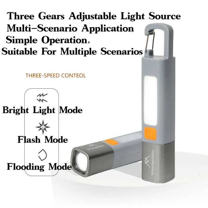 MOUNTAINHIKER Outdoor Small Flashlight Strong Lights ABS Flashlamp USB Charging Camping Hang Lamp Telescopic Focus COB Side Lamp M251115