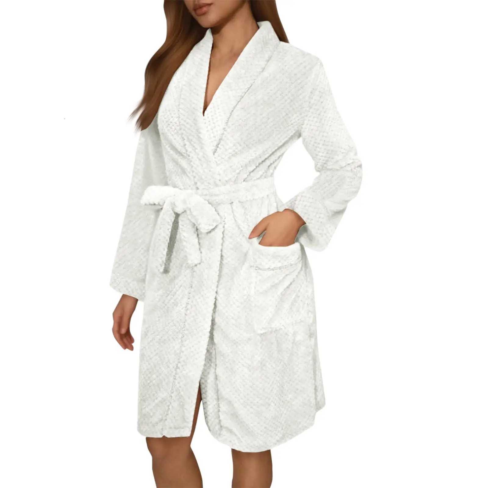 WomenS Long Sleeved Autumn And Winter Warm Bathrobe Home Clothes Plush Solid Color Sleeping Robe Home Clothes C251115