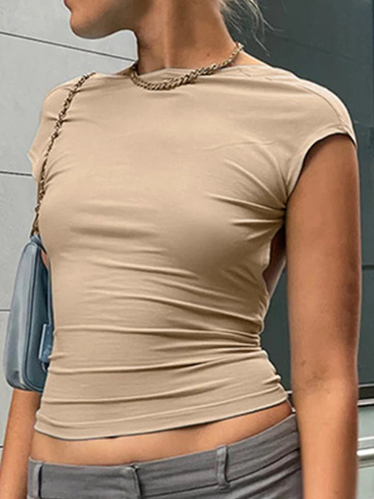 Short Sleeve Backless Tops Women Multi Ways Wear Skinny Basic Summer Slim Cropped Cut Out Sexy T Shirt Crop Top 250415