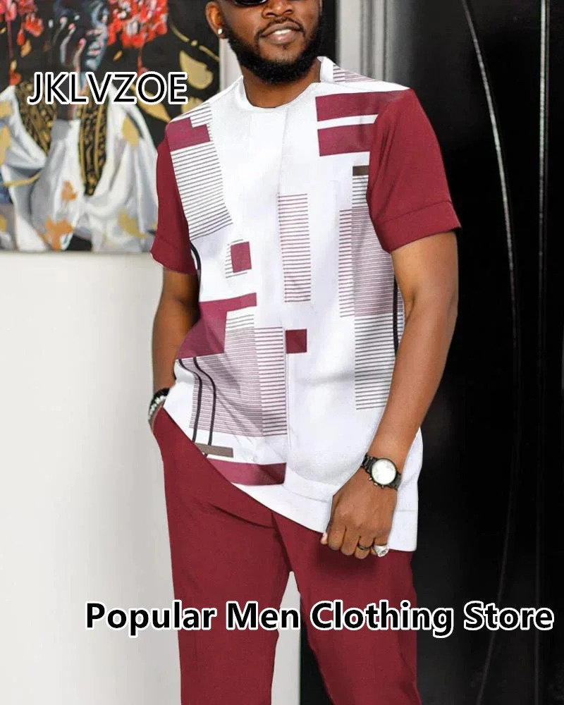 Summer mens short sleeved T-shirtlong pants 2-piece set mens oversized clothing Joogers set 3D printed mens clothing 250410