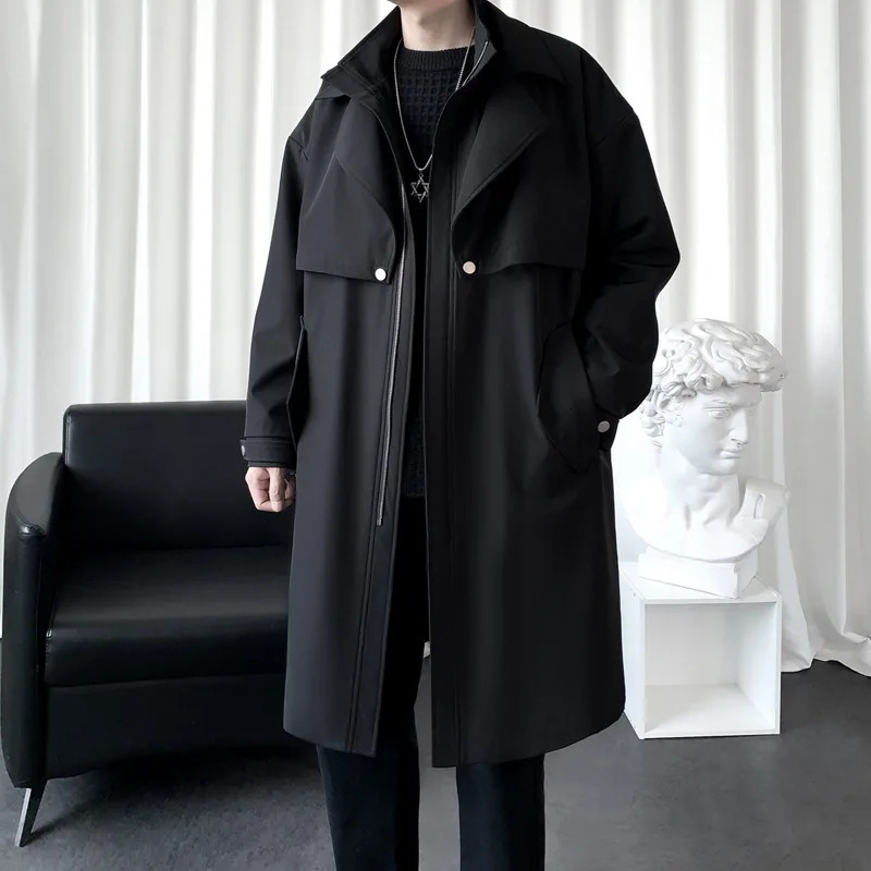 Autumn Mens Windproof Machine Two Piece Double Collar Windproof Machine Medium Length Jacket Business and Leisure Mens Jacket 250415