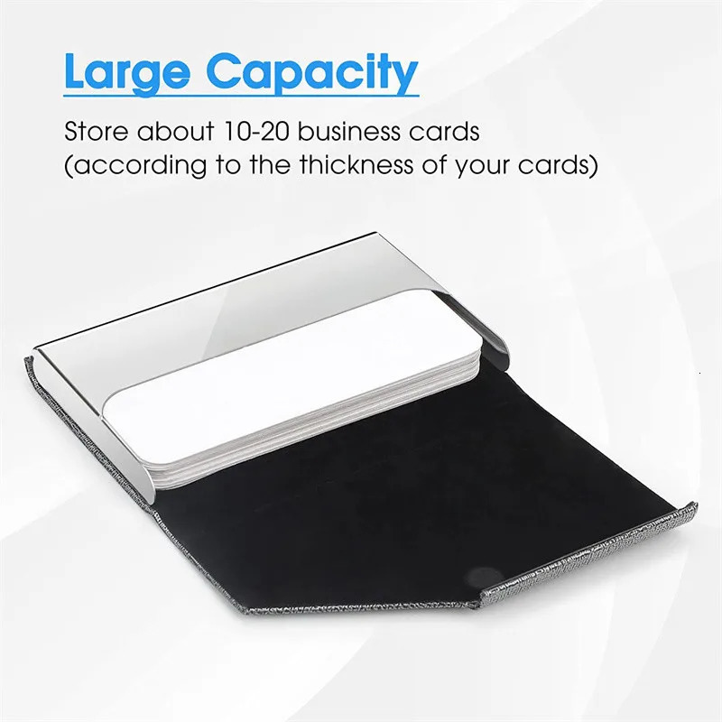 Business Card Holder with Magnetic PU Leather Stainless Steel Business Card Case ID Name Card Case for Men Women Office 95*63mm 250414