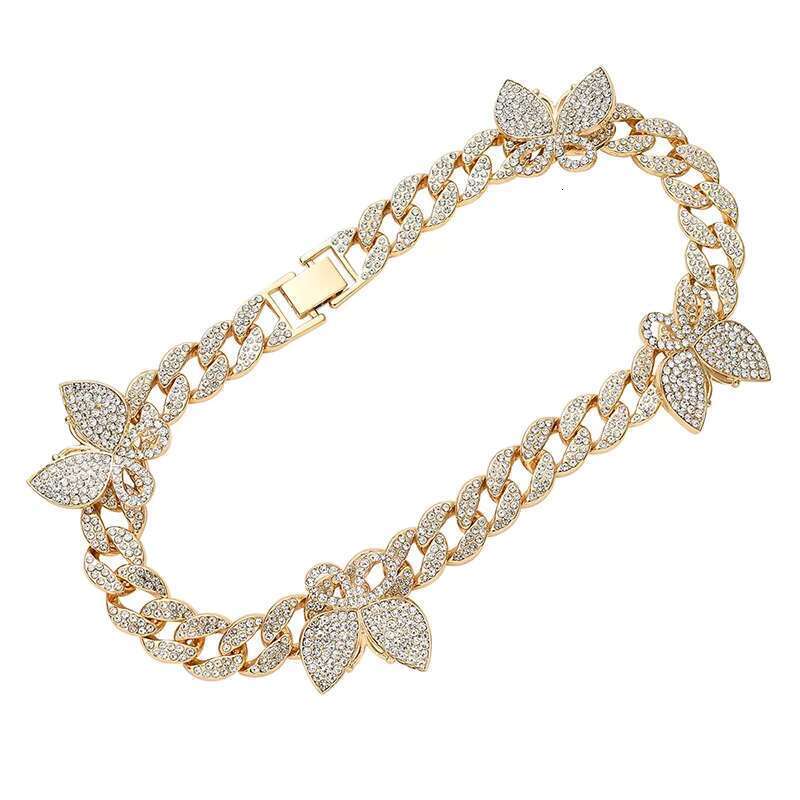 DHcollection Butterfly Hip Hop Gold Jewelry Necklace and Bracelet