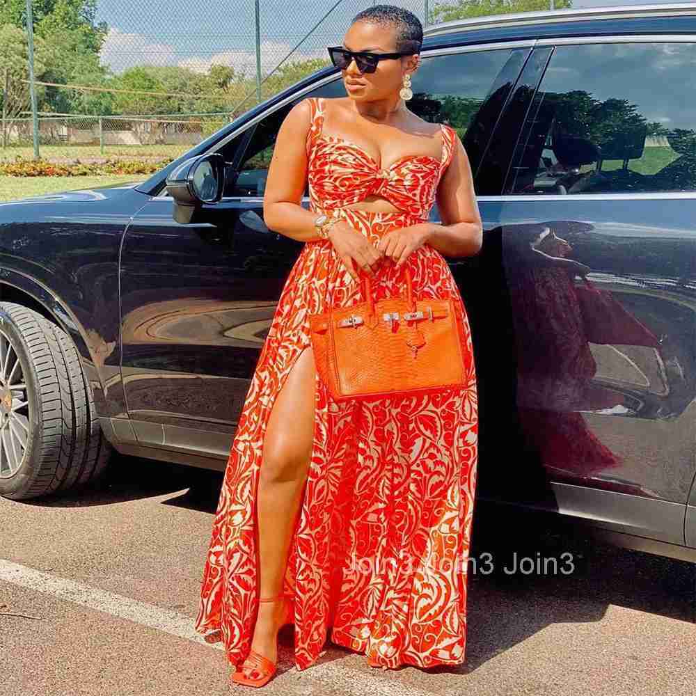 S9307 2025 Summer New Womens Fashion Sexy Dress with Strap Printed Open Skirt