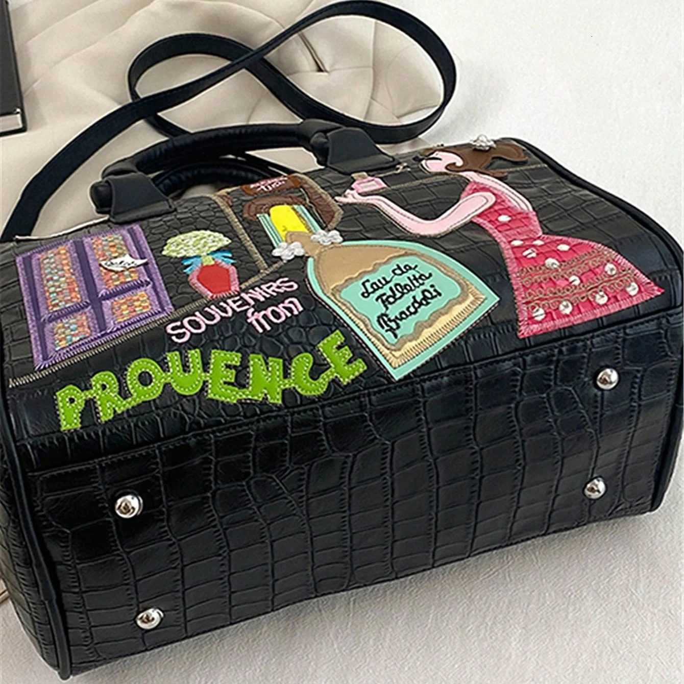 New PU leather backpack handbag crossbody oversized capacity handcrafted figure embroidery womens bagW251115