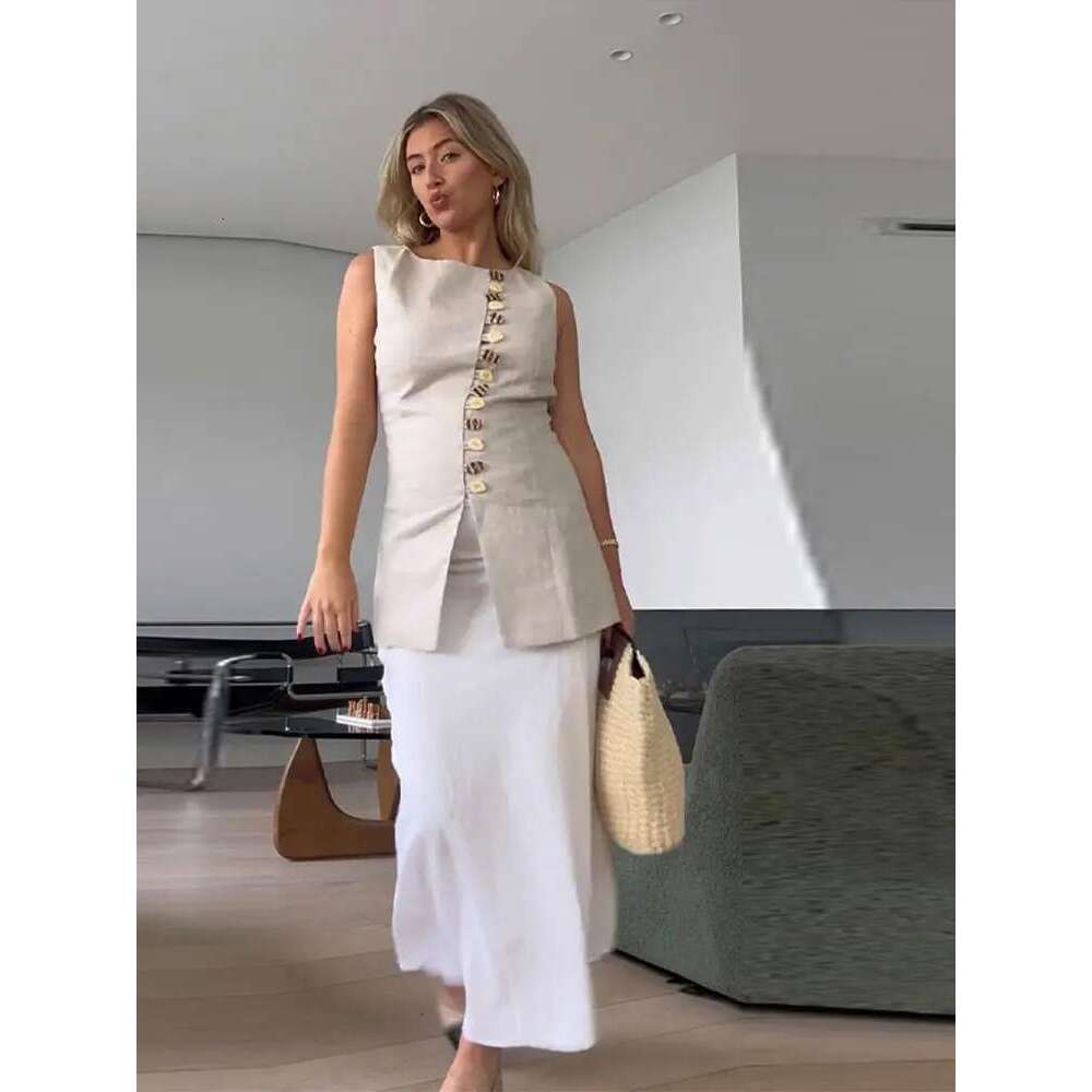 Cotton En Vest Mini Skirts Suits Women O Neck Single Breasted Lace Up Female 2025 Spring New Soft Solid Sets 2 Pieces