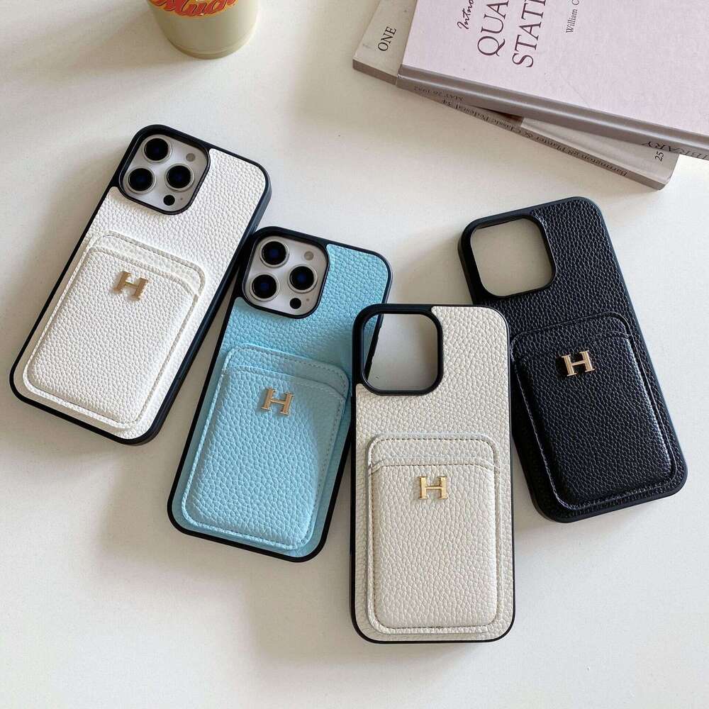 iPhone 17 Pro Lychee Texture Leather Card Slot Apple 16/13 Trendy Brand Phone Case