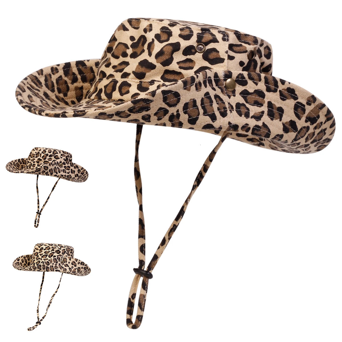 Mens leopard print conical bucket hat fishermans hat outdoor casual hat mens sun protection hat adventure hat 250409