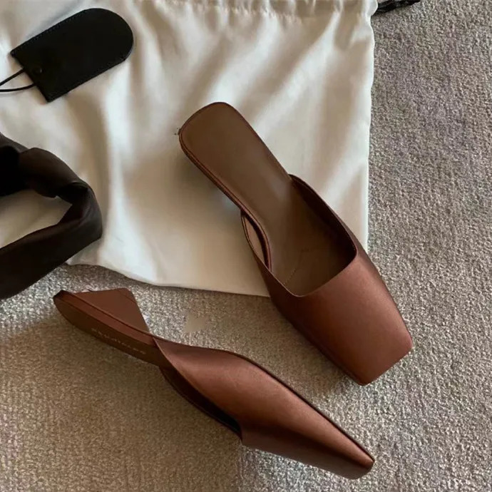 Stain Slippers Womens Fashion Concise Square Toe Triangular Heel Womens Shoes Summer Solid Color Casual 250411