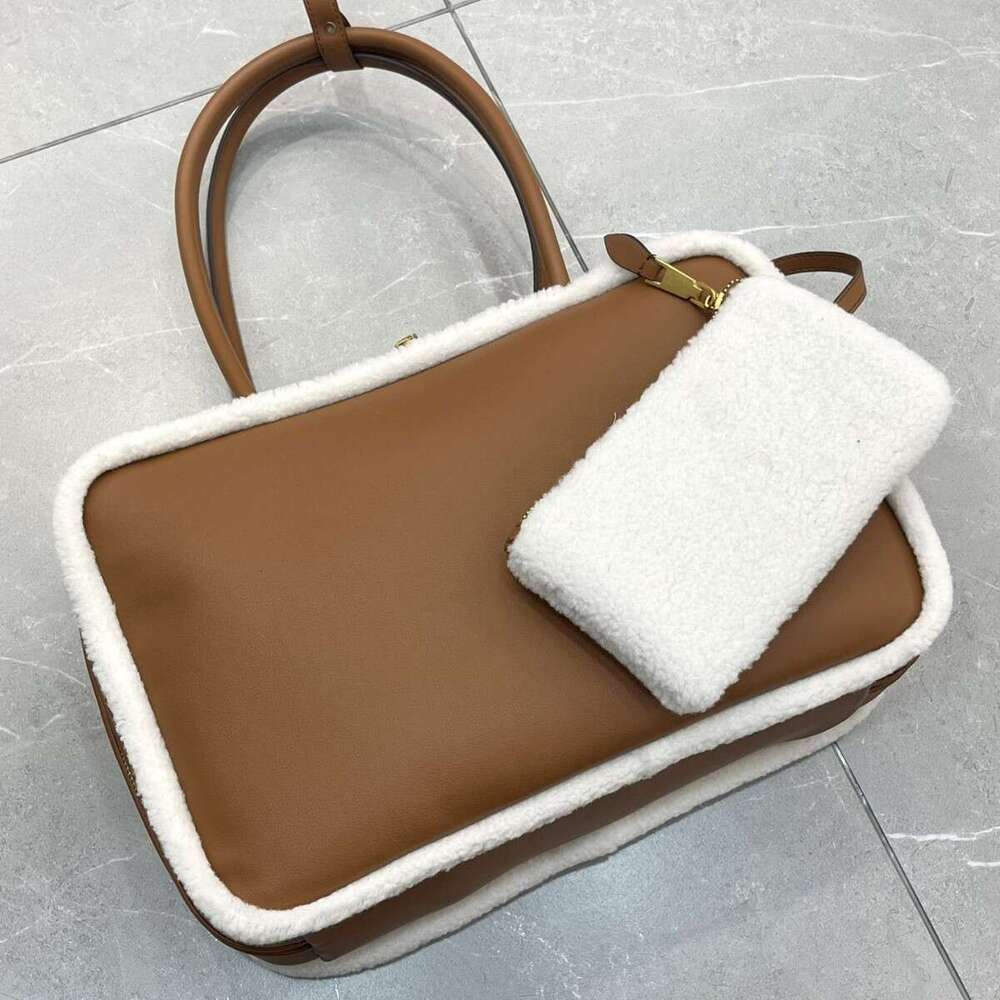 Mm Women's Bags Internet Celebrity's Casual Versatile Cowhide And Wool Shoulder Under Arm Briefcase, Tote Bag, Cute For Women