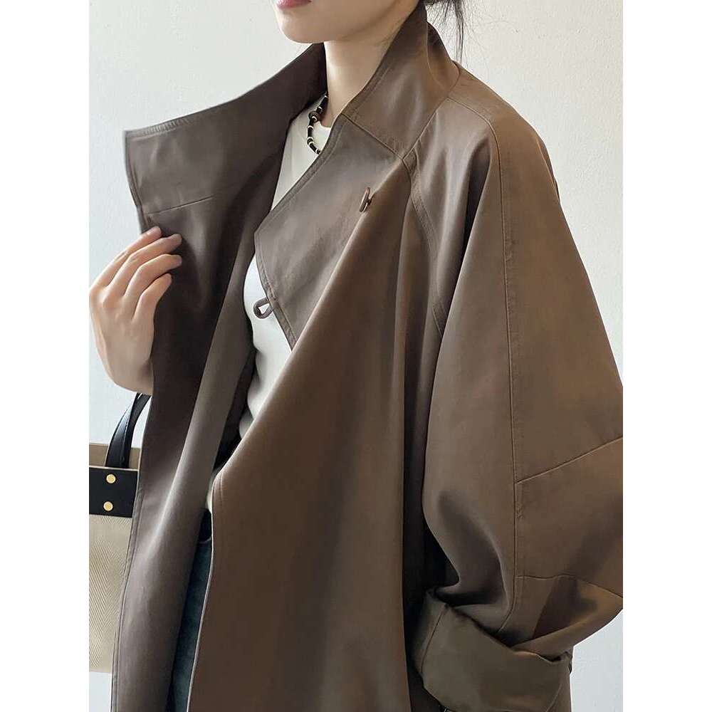 Designer Clothes Sleeve Windbreaker Women Vintage Elegant Trench Coat Office Lady Belt Jacket Loose Waist Stand Collar Fashion Long Coats