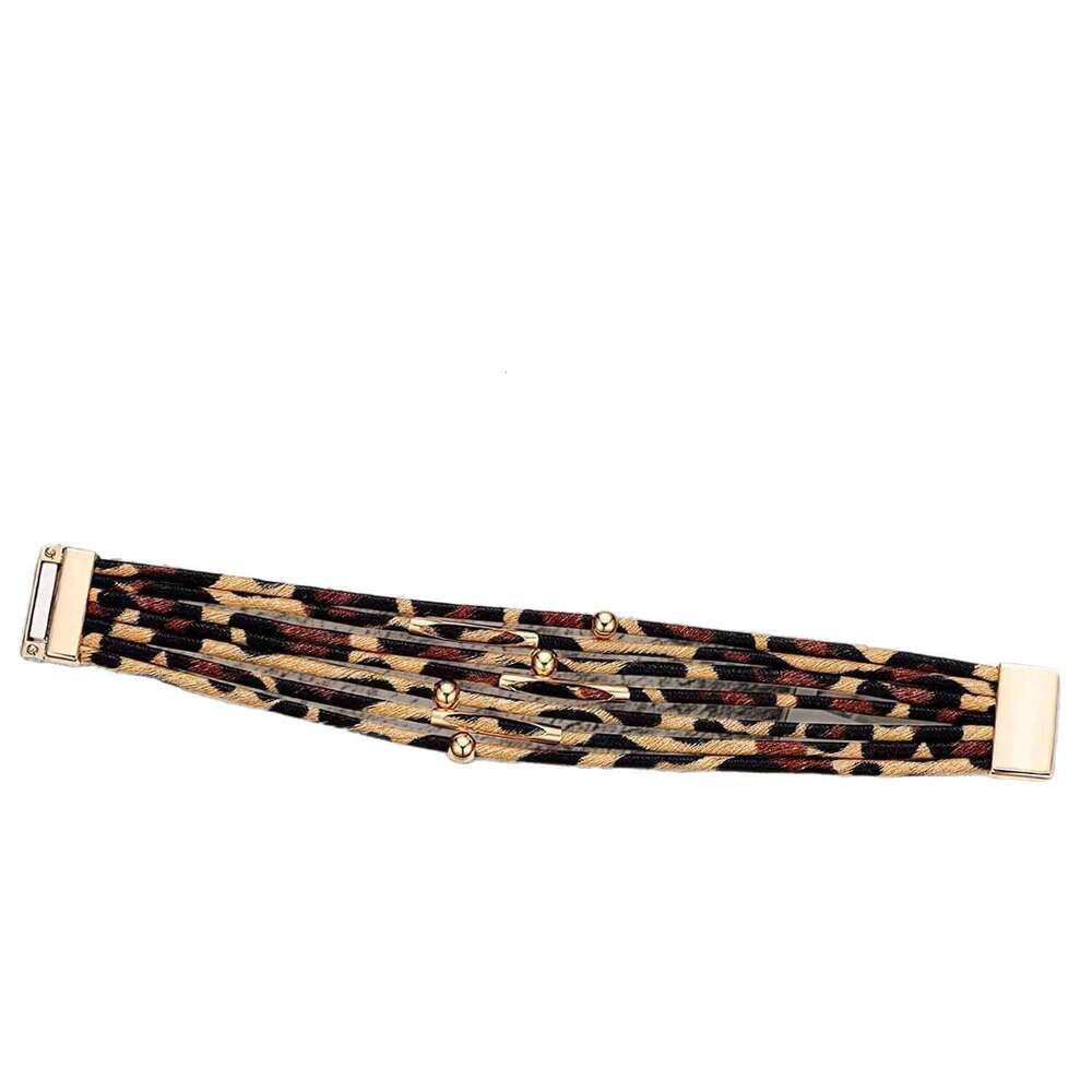 2025 Leopard print magnetic buckle with bead string alloy bracelet, fashionable and versatile bracelet accessory