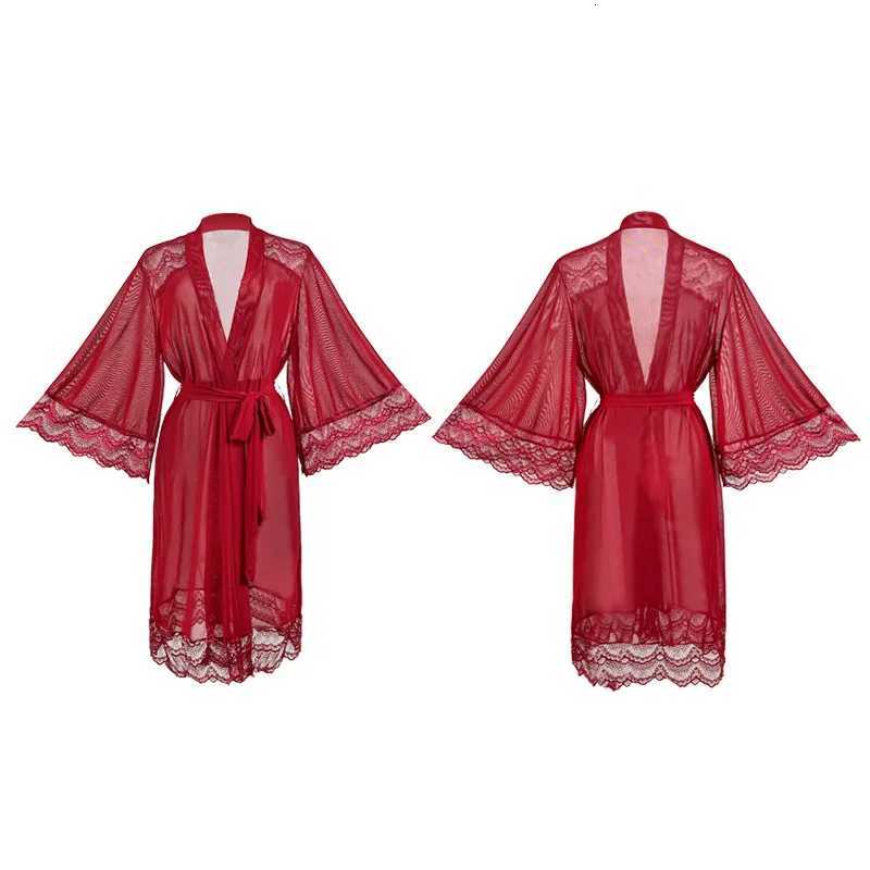 Robe Womens Mesh Lace 3/4 Sleeve Spring Summer Bathrobe Sexy Sleepwear Dressing Gowns Female Thin Nightwear Kimono Shower Robe C251115