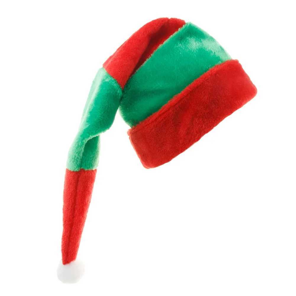 Red and Green Striped Christmas Hat Plush Extended Funny Elf Hat Christmas Halloween Day Dress Up Decoration Supplies Y251115