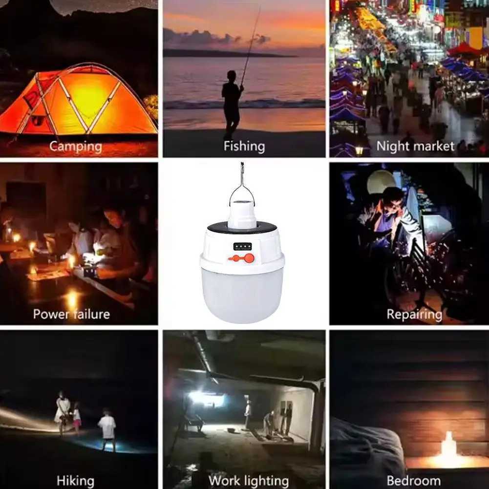 Camping Lantern Solar LED Light DC Fast Charging Portable Bulb 5Lighting Modes Tent Hanging Bulb for Outdoor Hiking Emergency M251115