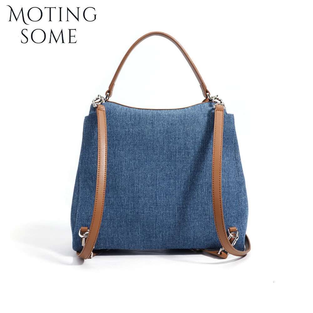Motingsome 2025 New Niche Design Tote Denim Fabric Fashion Backpack School Bookbag Shoulder Large Capacity Bag