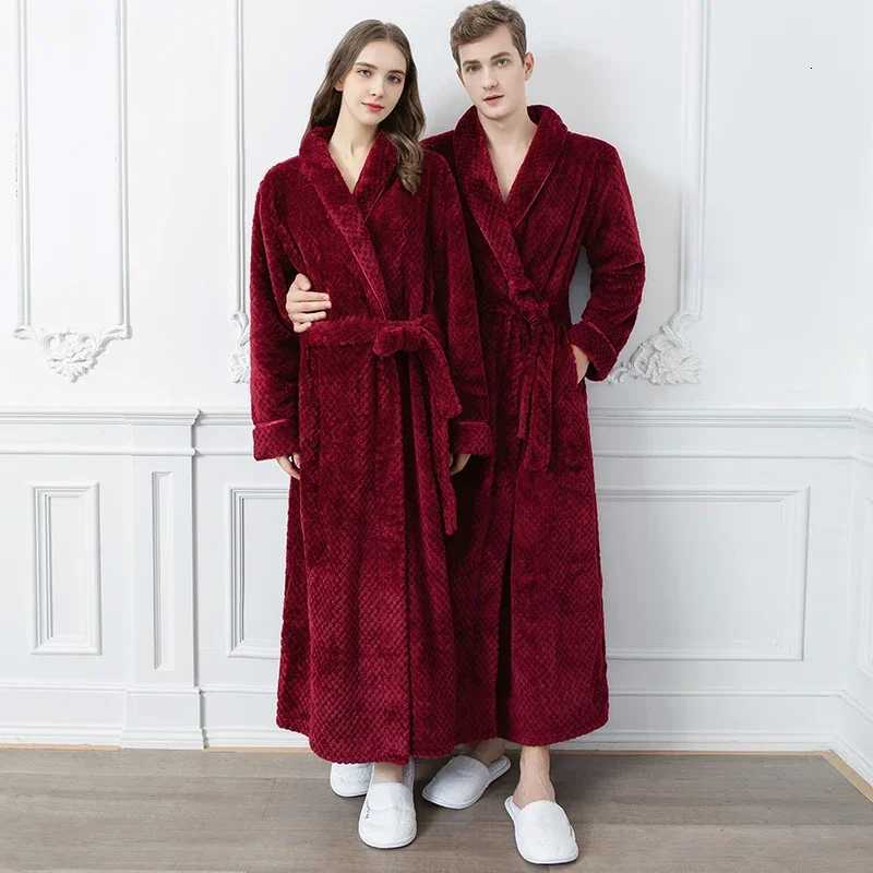 Women Extra Long Thermal Jacquard Flannel Bathrobe Winter Warm Plus Size Zipper Bath Robe Pregnant Dressing Gown Men Sleepwear C251115