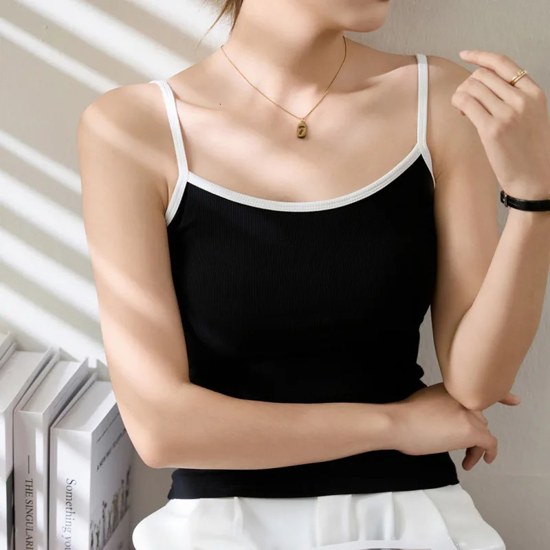 Wxw0438 Black and White Grey Short Camis Top Womens Sexy Tight Crop Splicing Joint Backless Street Clothing Women 250414Z