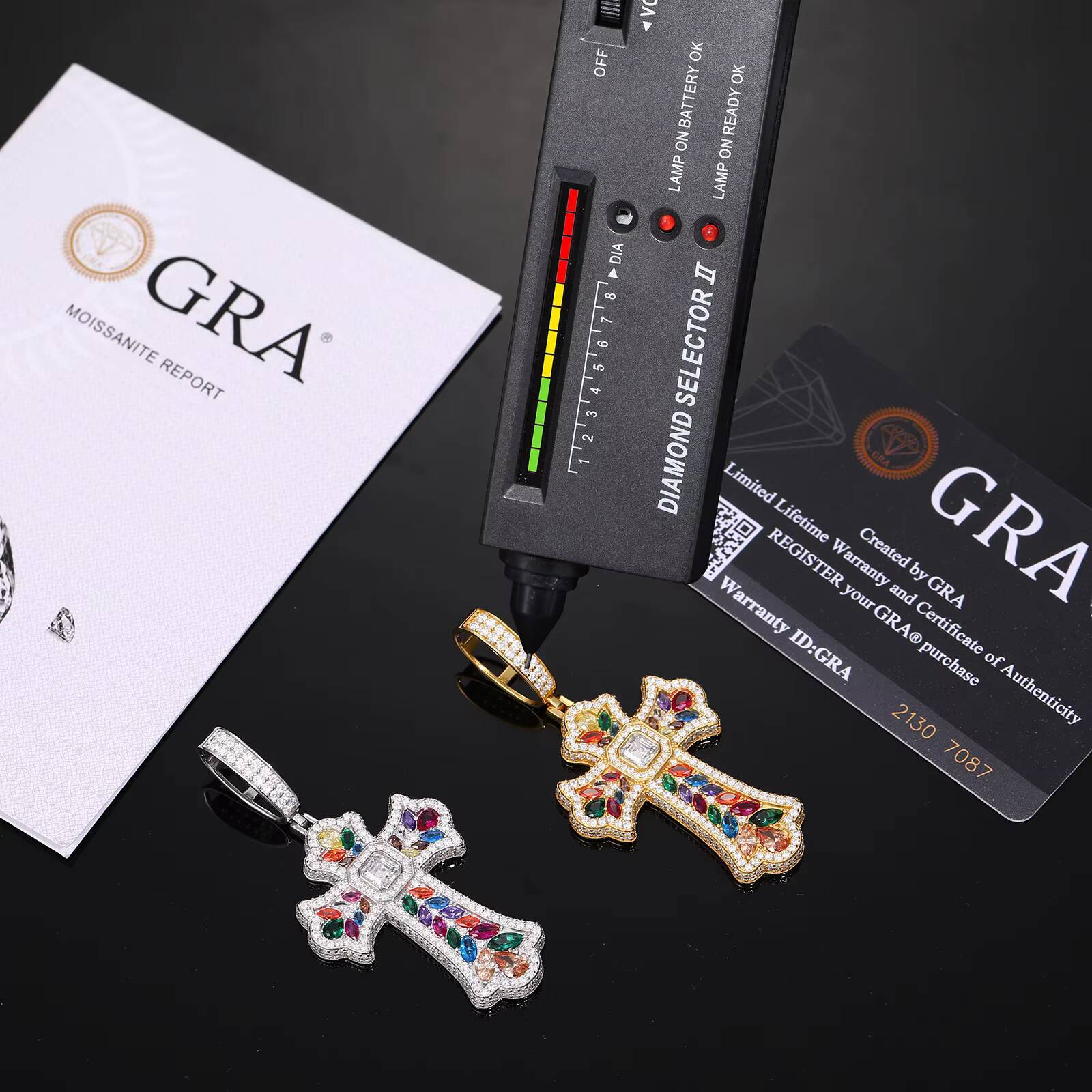 High Quality 925 Sterling Silver Gold/Silver Plated Hip Hop Colorful Zircon Wheat Cross Moissanite Pendant Vintage Versatile