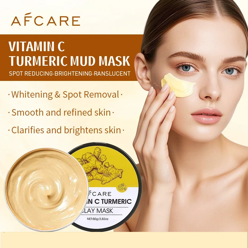 Vitamin C Turmeric Mud Clay Mask Fade Melanin Pigmentation Melasma Dark Spots Dull Skin Refining Pores and Controlling Oil 80g 250414