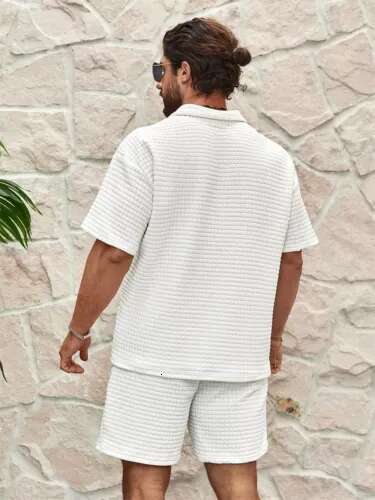 Summer Outfit Mens 2-Piece Set Tracksuit Short Sleeve Shirt and Shorts Sweatsuit