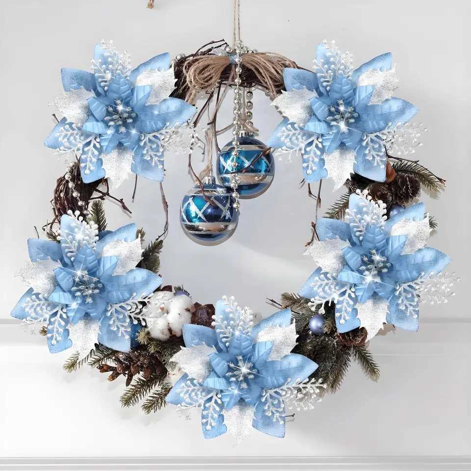 20-Pack Glitter Poinsettia Floral Clips 57 Inch Christmas Tree Ornaments for Wreaths Garlands Holiday DecorM251115