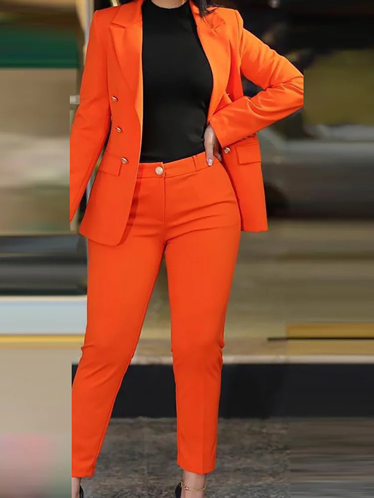 Womens two-piece long pants set solid and fashionable matching set for spring and autumn casual wear cardigan top pencil pants womens set 250410